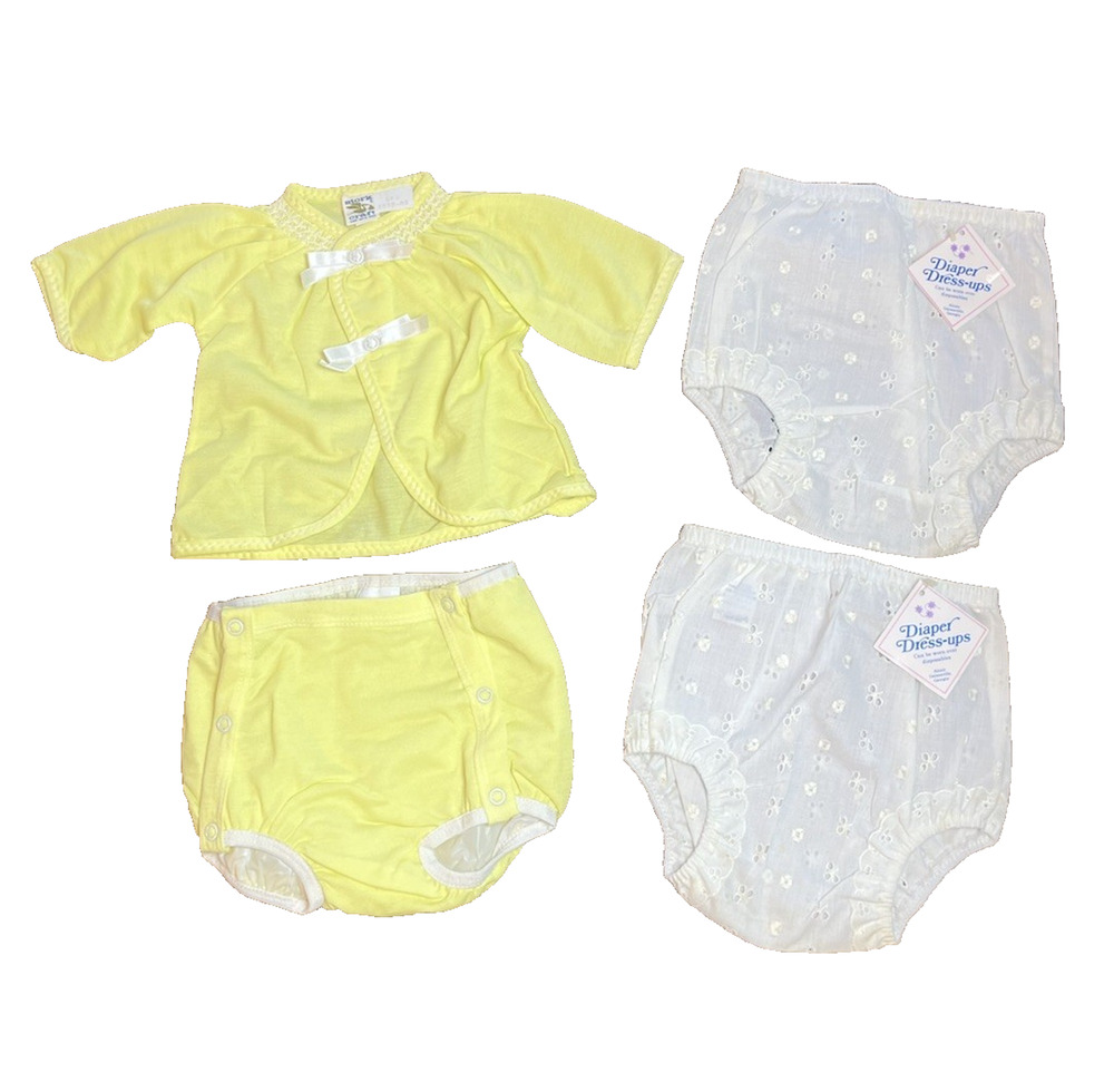 Vintage Baby Diaper Cover Lot White Eyelet Ribbon Bloomers & Outfit 6-12 Months
